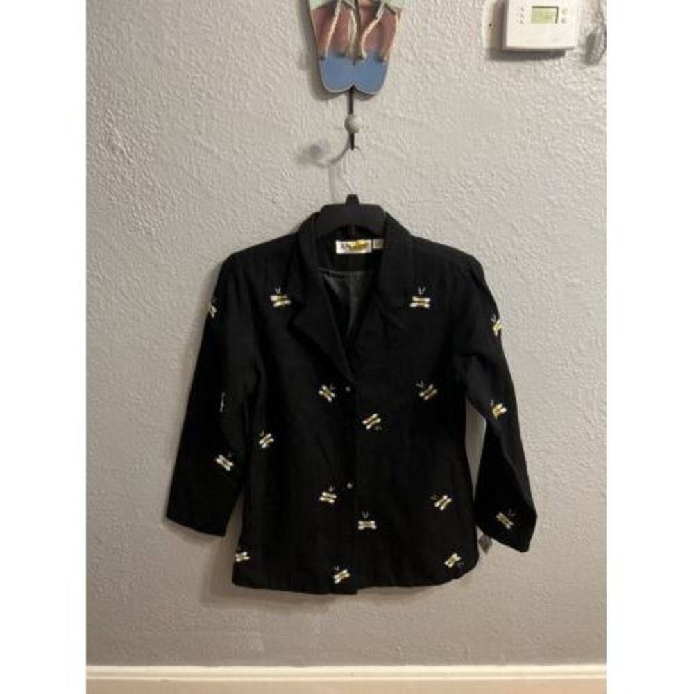 Anage Vintage Womens Black With Bee Sequins Jacket‎ Blazer size small